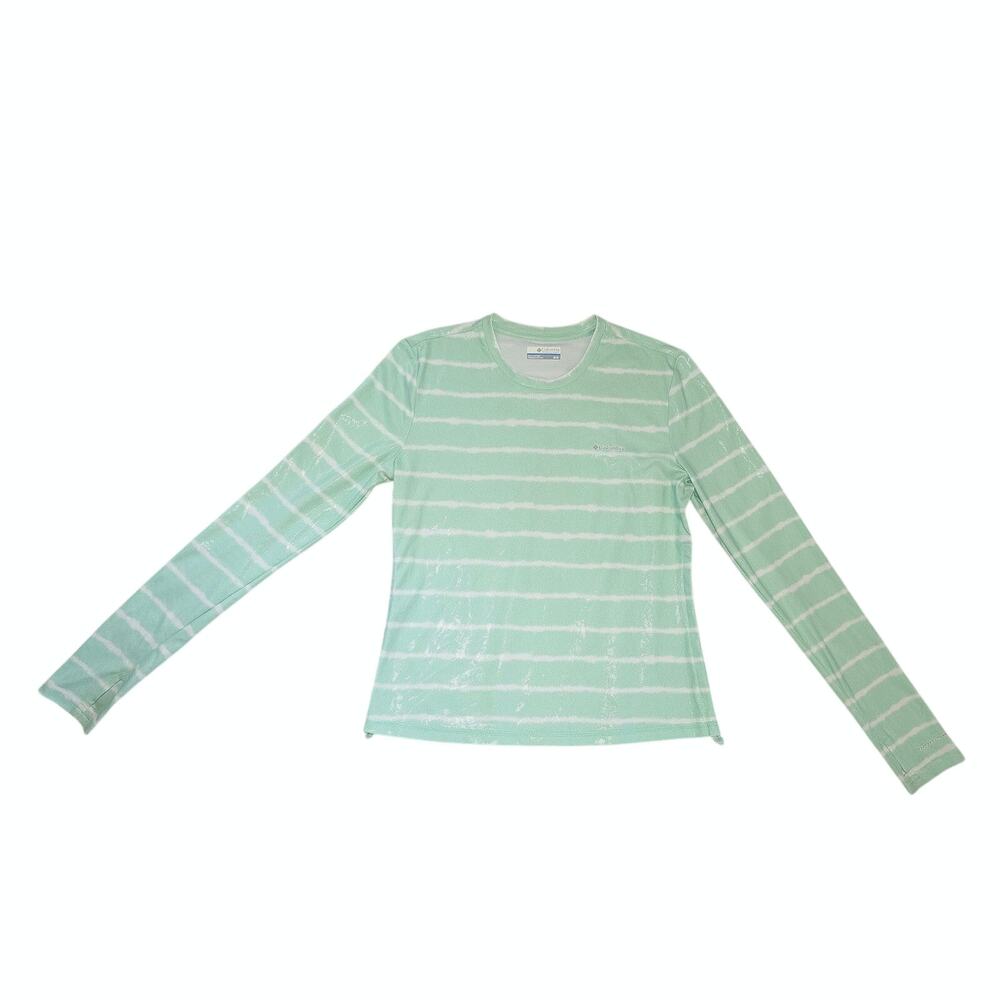 Columbia Women's M Omni-Shade Long Sleeve Performance Shirt Mint Green Striped